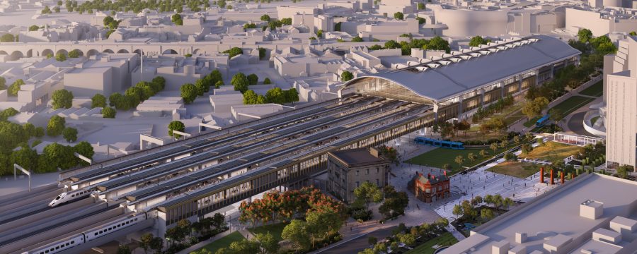 CGI showing aerial view of Curzon Street Station.