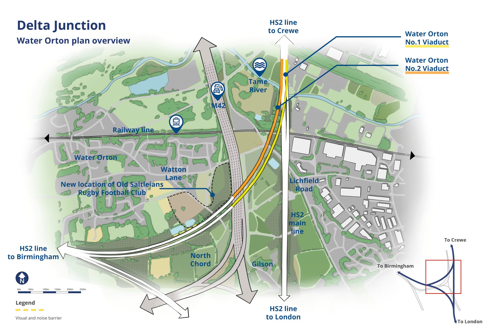 Water Orton Viaducts map of Delta Junction High Speed 2