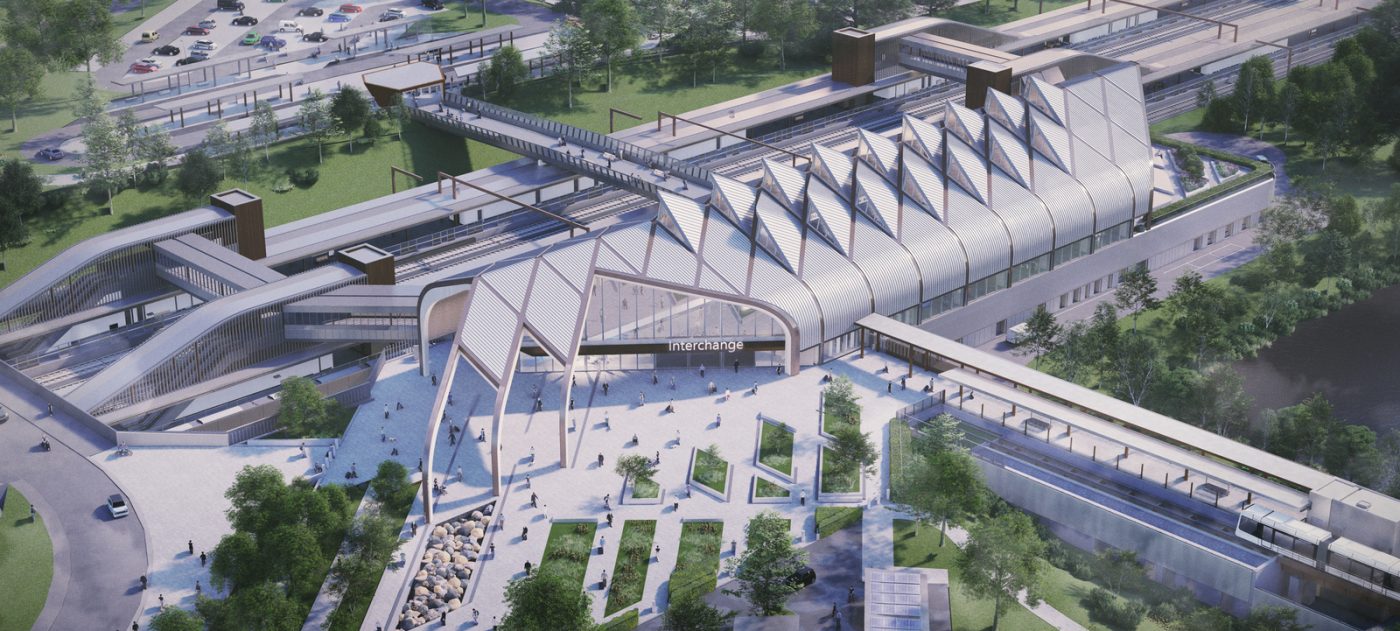 Aerial view of HS2 Interchange station, artist's impression