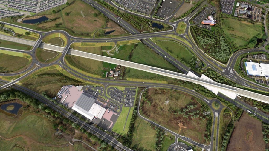 Artist's impression of the completed highways network near the future HS2 Interchange Station