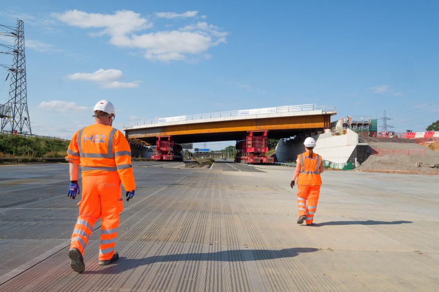 The new highways bridge shortly after being installed over the M42
