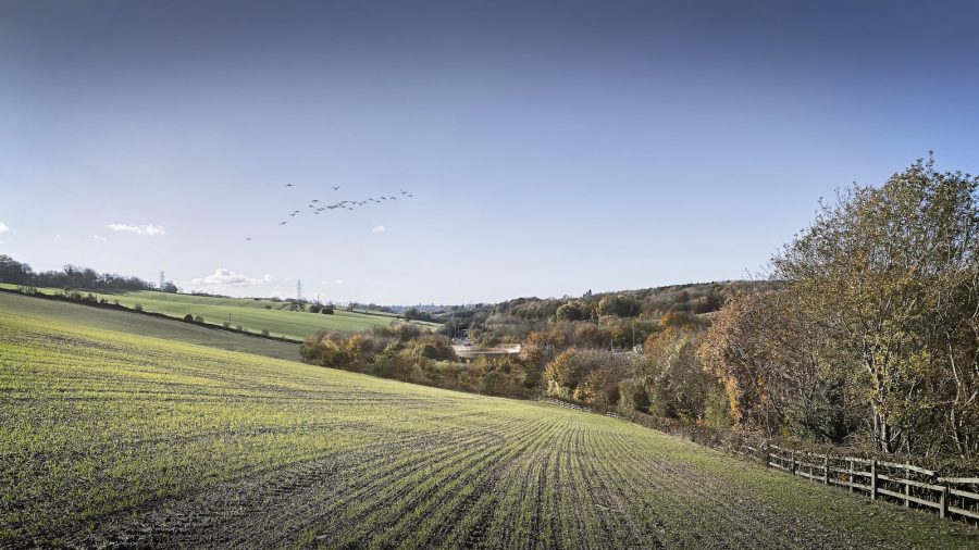 View of Amersham vent shaft headhouse looking west from adjoining field