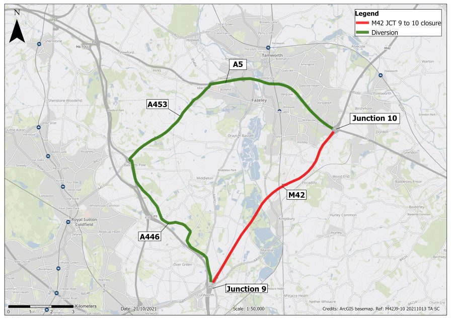Map showing agreed diversion route that will be in place during the closure period from 9pm on Friday 24 December (Christmas Eve) to 9pm on Friday 31 December 2021 (New Year’s Eve).