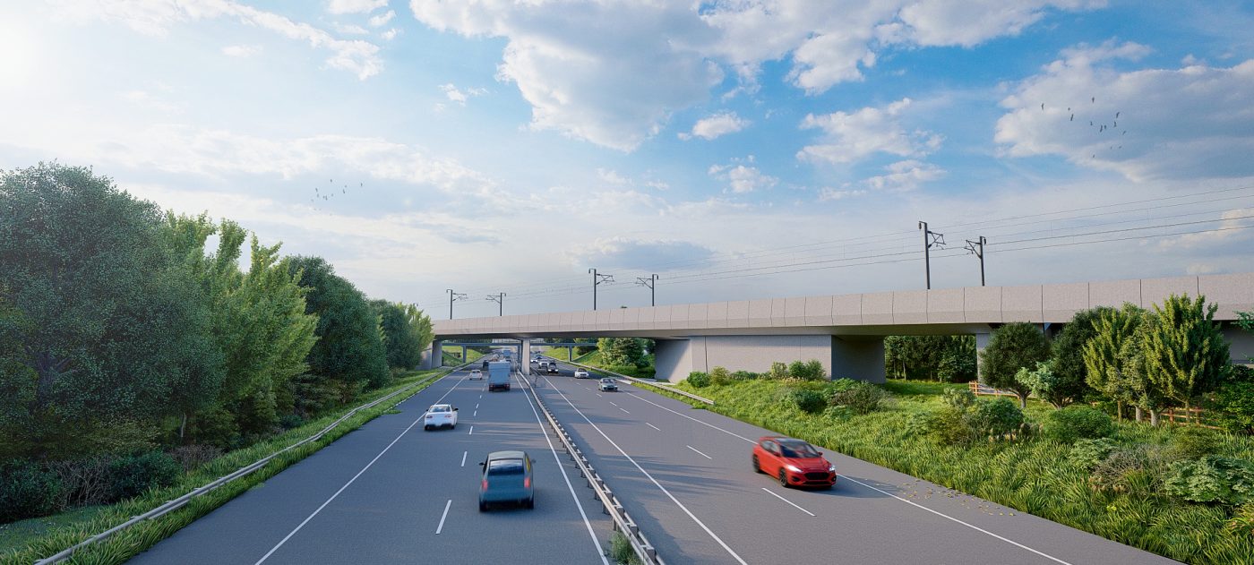Architect's impression of the Marston Box rail bridge over the M42