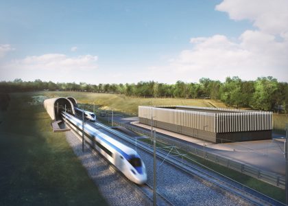 High speed train leaving tunnel