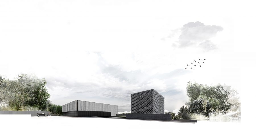 Artist's impression - View of the Mandeville Road Headhouse showing a view from the Network Rail route.