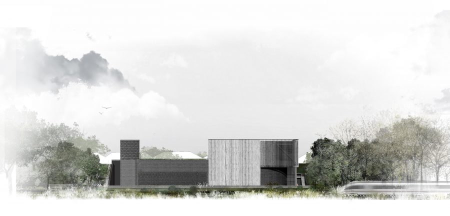 Artist's impression - View of the Mandeville Road Headhouse showing a view from the Network Rail route.