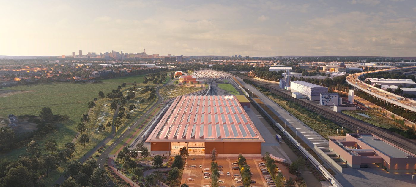 Artist's impression showing view of Washwood Heath Depot and NICC.