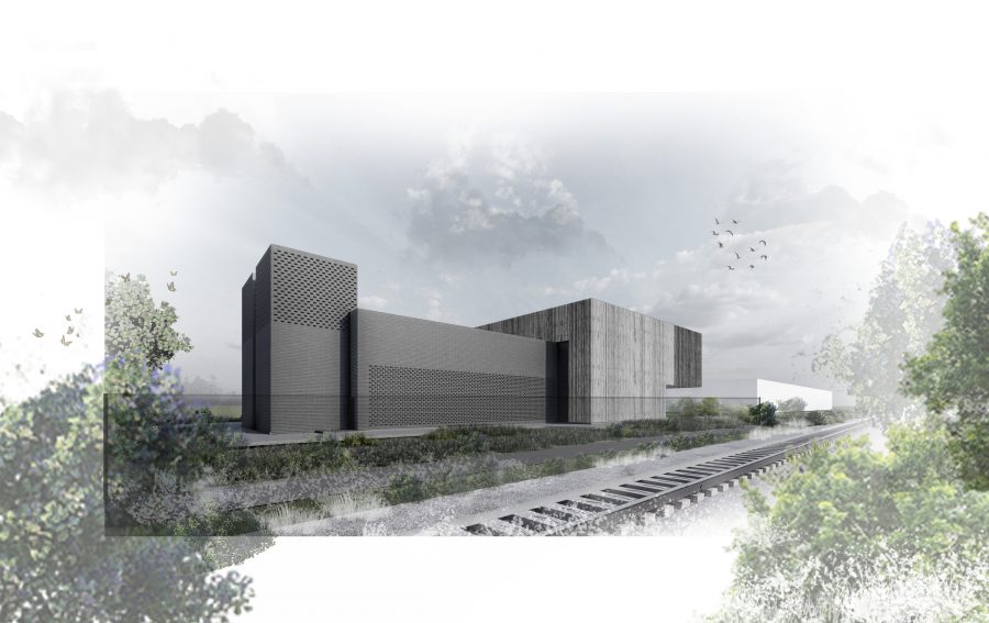 Artist impression of the Green Park Way Headhouse - view from Network Rail