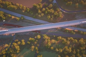 Thumbnail 4 of HS2 Small Dean Viaduct from above crossing A413 and Chiltern rail line.