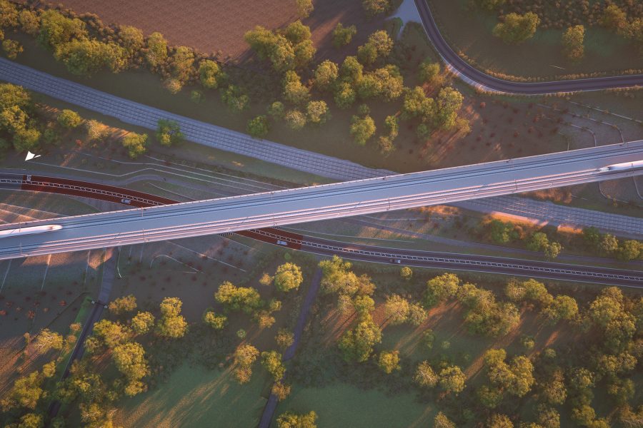 HS2 Small Dean Viaduct from above crossing A413 and Chiltern rail line.