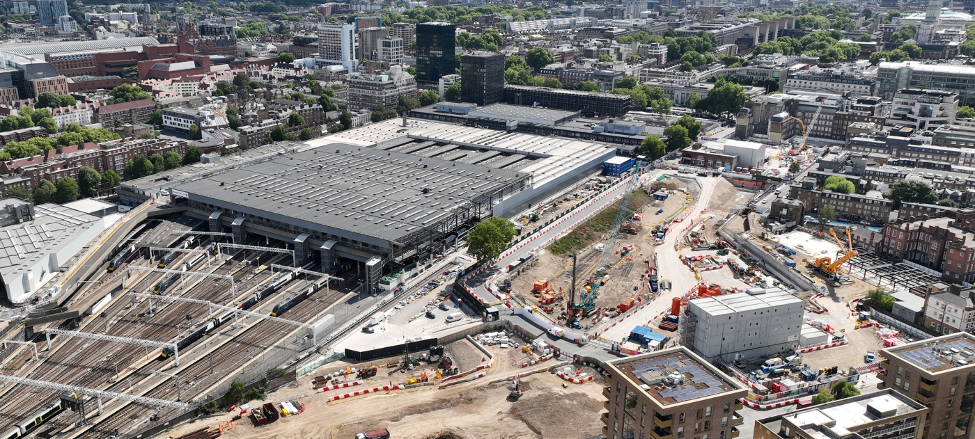 Aerial view of HS2's London Euston Station site