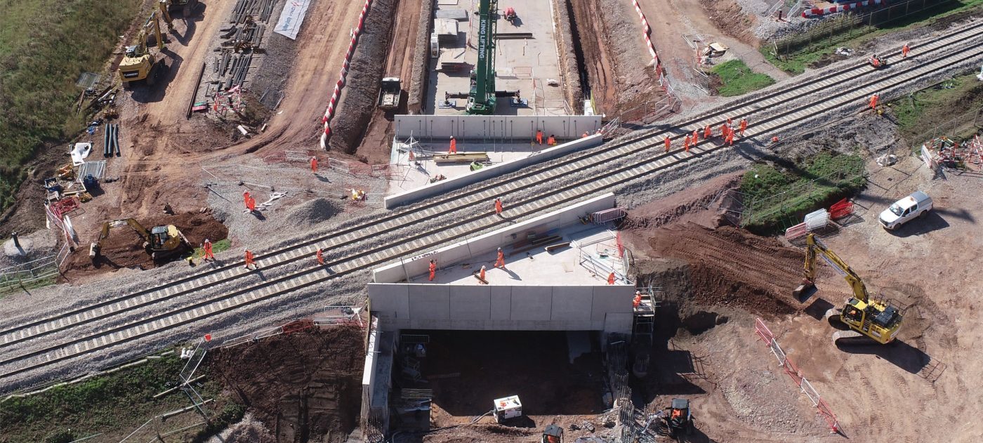 Aerial view of the Streethay bridge under South Staffordshire railway line.