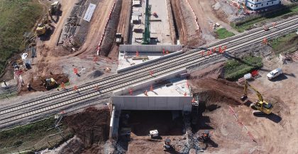 Aerial view of the Streethay bridge under South Staffordshire railway line.