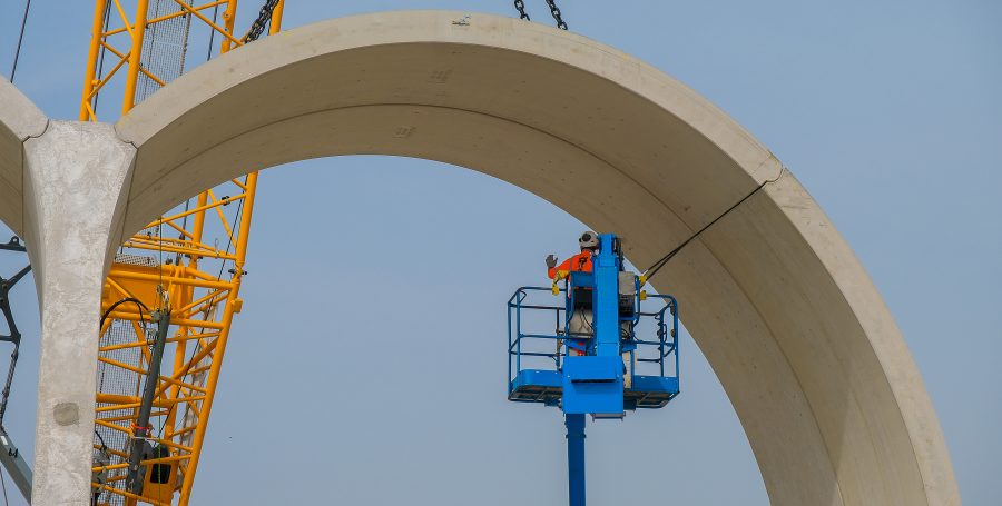 Roof segment being positioned during construction of the Greatworth Green Tunnel