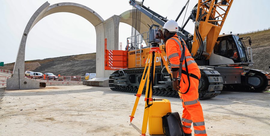 Surveyor at work on the Greatworth Green tunnel