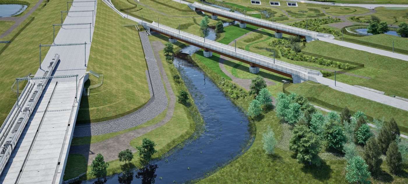 Artist's impression: Aerial view of the River Cole Viaducts