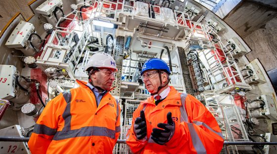 Rail Minister, Lord Peter Hendy, and new HS2 CEO Mark Wild at Old Oak Common East box where the Euston TBMs are being prepared
