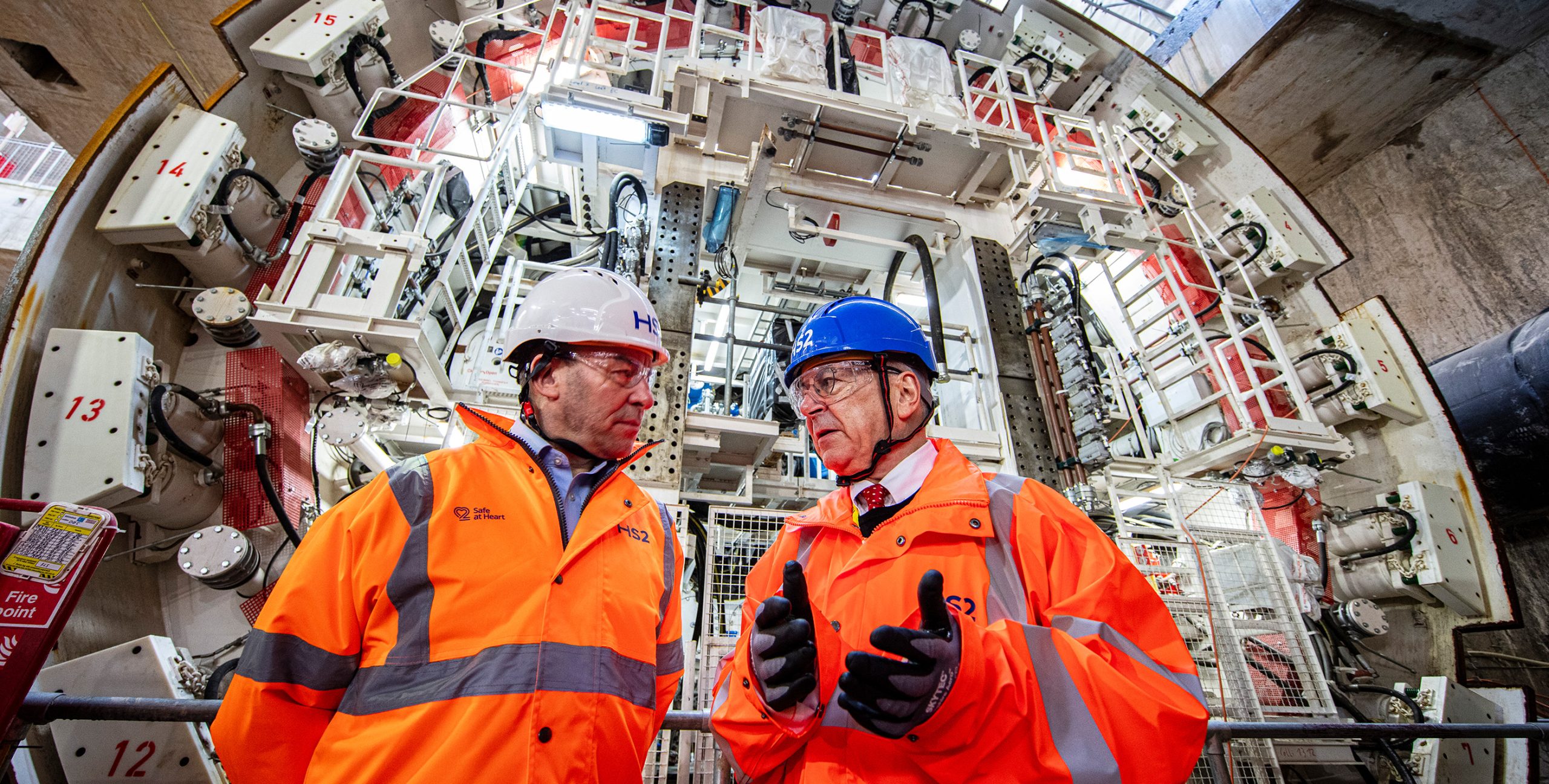 Rail Minister, Lord Peter Hendy, and new HS2 CEO Mark Wild at Old Oak Common East box where the Euston TBMs are being prepared