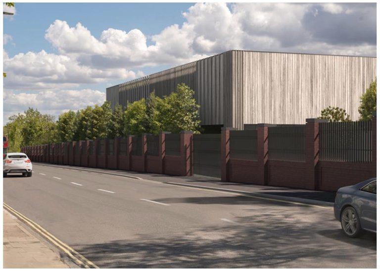 Artist’s impression from Adelaide Road (year 1 view) to show wall design and tree planting