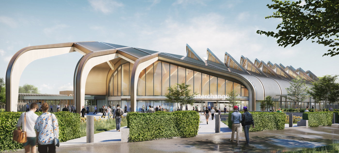 An artist's impression of the outside of the Interchange station in Solihull.
