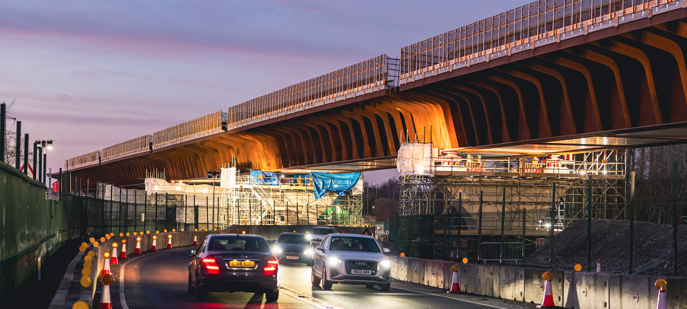 Ground-level view of the Small Dean viaduct deck slide.
