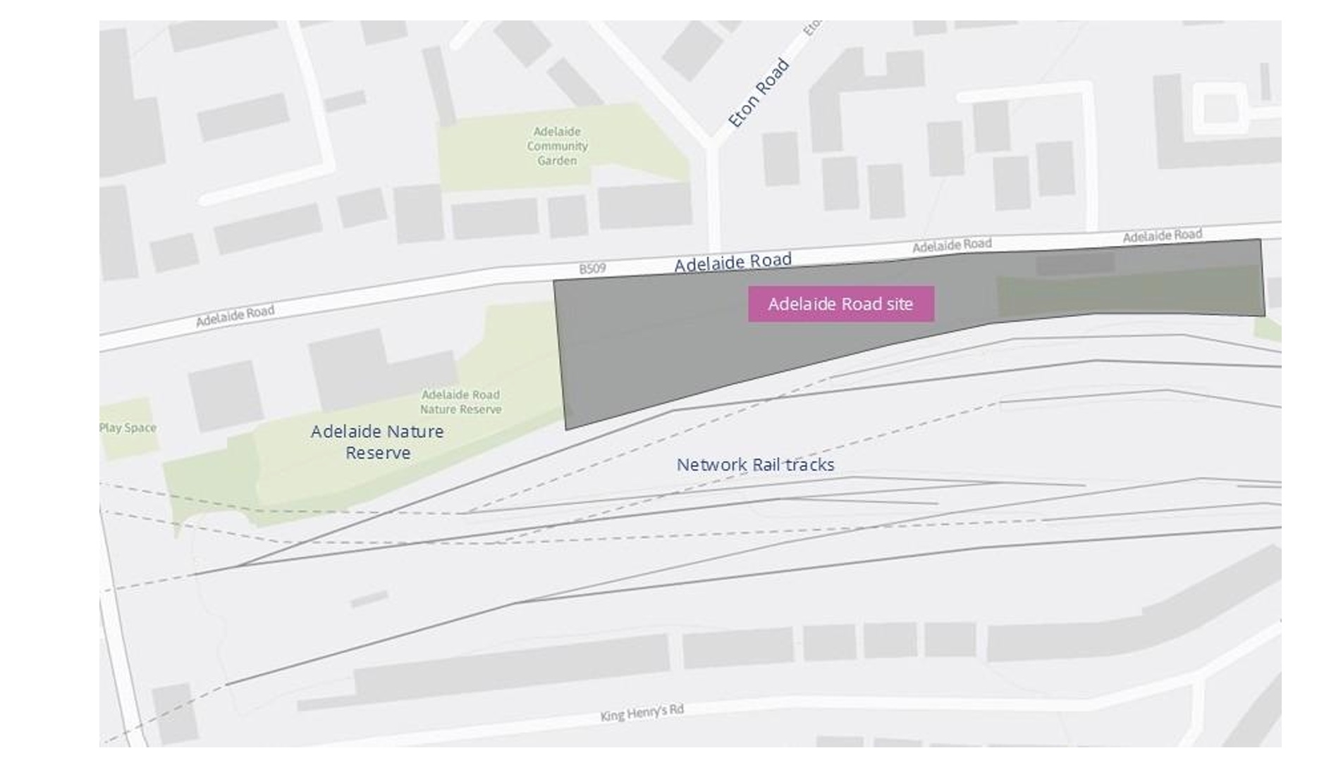 A map showing the Adelaide Road site.