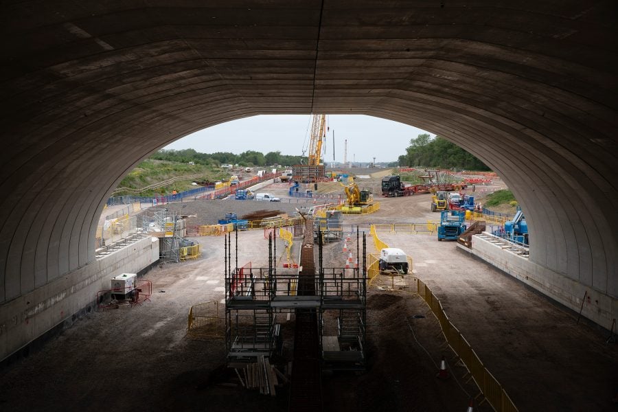 Inside the arched superstructure.