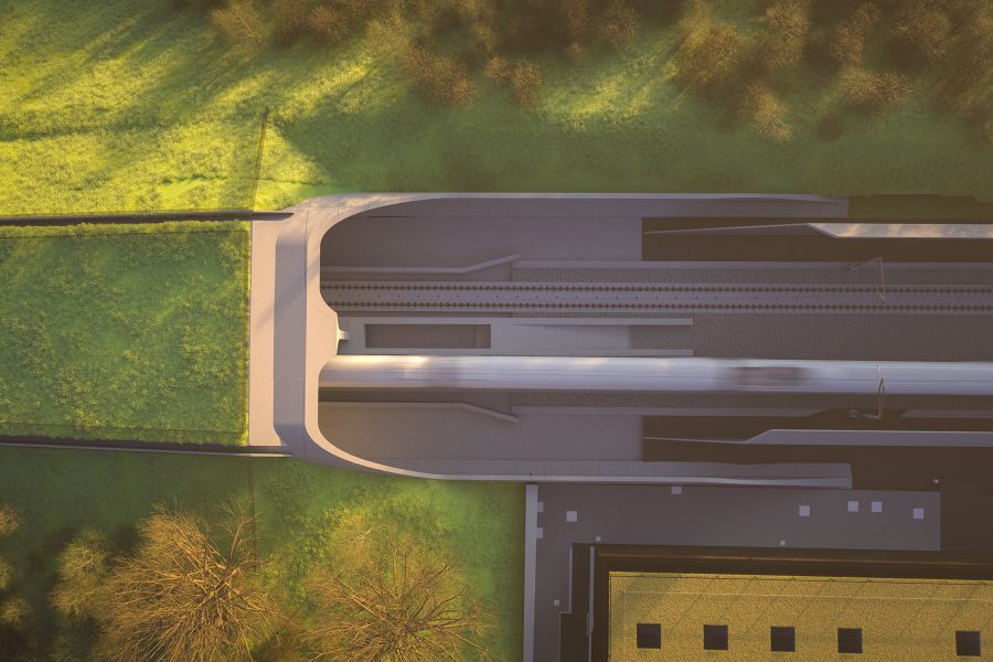 Birds eye view of the South portal of the Wendover green tunnel.
