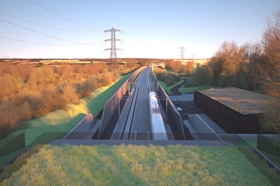 Visualisation looking south from the top of the Wendover green tunnel portal.