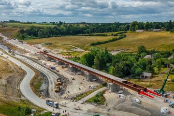 Thumbnail 1 of Aerial view of Lower Thorpe Viaduct deck installed in final position.