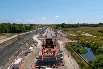 Thumbnail 3 of Aerial view of Lower Thorpe Viaduct looking along the deck during the slide.