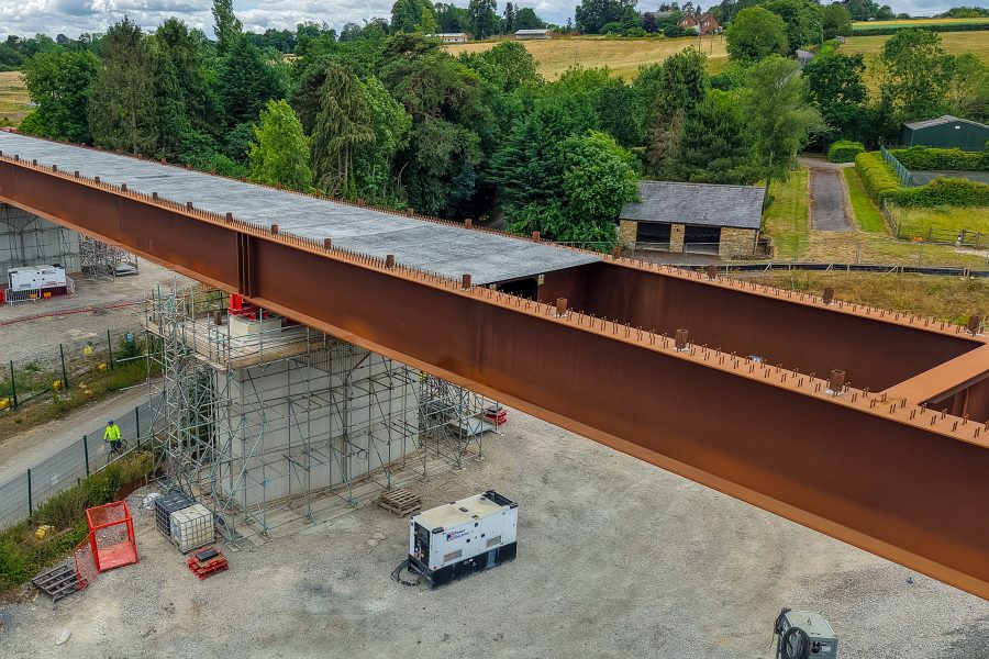 Close up view of the double composite structure of the Lower Thorpe Viaduct deck.