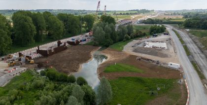 Aerial view of the Edgcote viaduct piers installation.