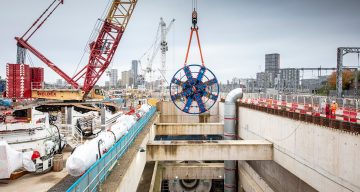 Thumbnail 2 of TBM Madeleine cutterhead being lifted into the Old Oak Common station box.