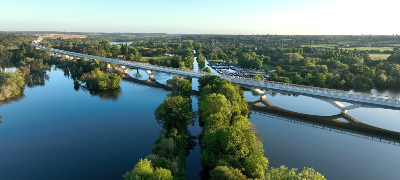 Britain’s new longest railway bridge, the Colne Valley Viaduct.