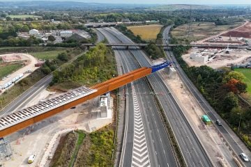 Thumbnail 1 of M6 South viaduct East Deck in place over the motorway in September 2025.