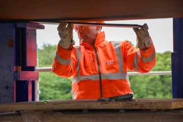 Thumbnail 4 of Non-stick pads being inserted under the deck beam during the M6 South viaduct first launch.