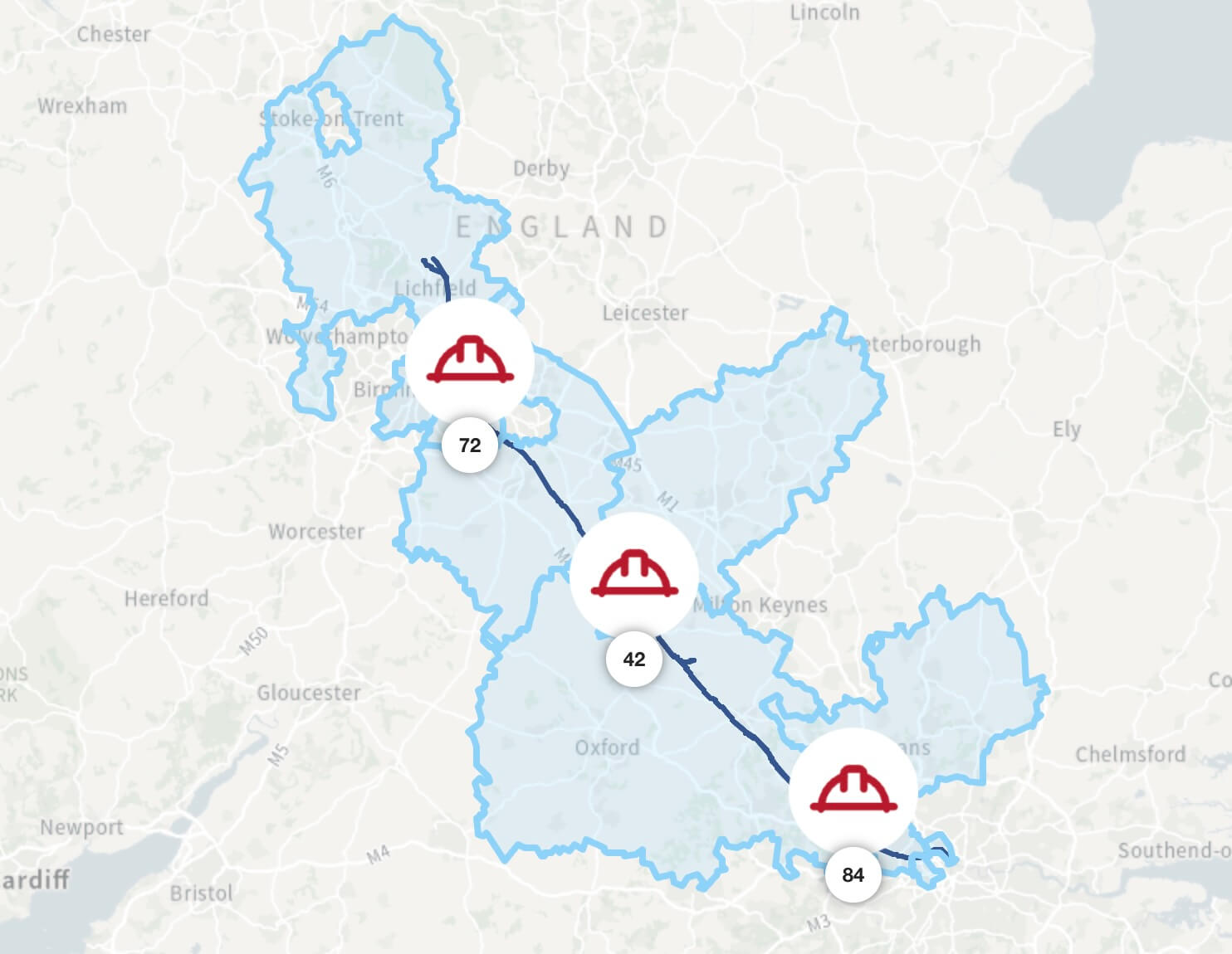 A screenshot showing the HS2 interactive map in action