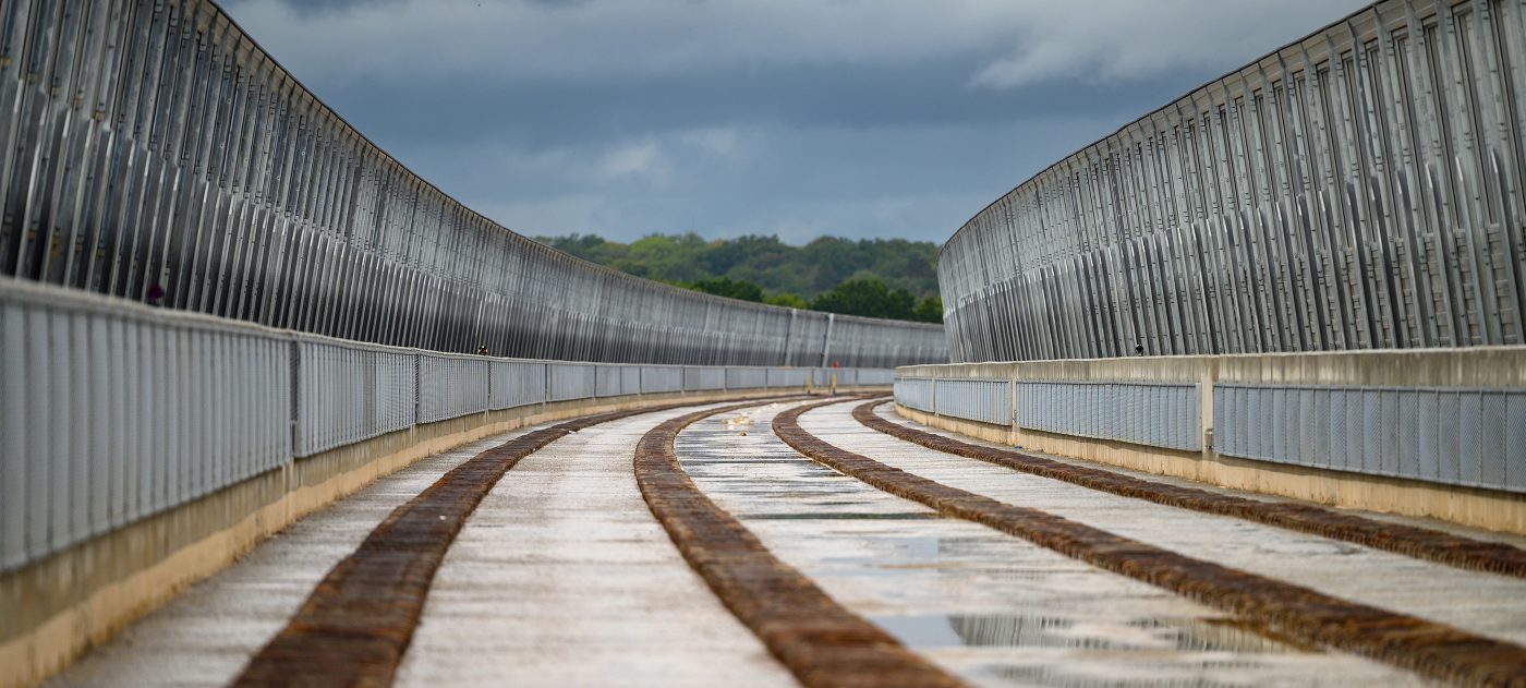 View from the completed deck on the Colne Valley Viaduct.
