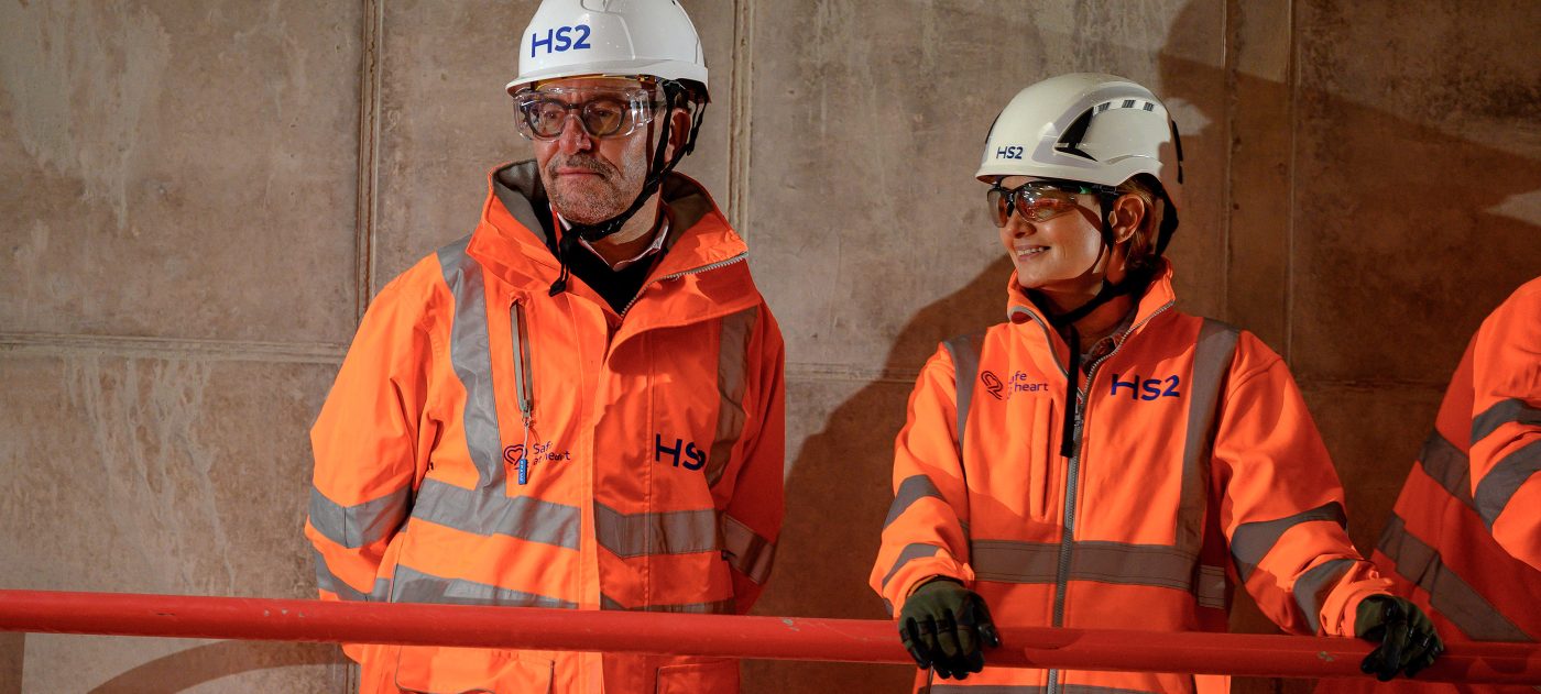 HS2 CEO Mark Wild and Chief Railway Officer Emma Head at Old Oak Common 'Stepping up to Safety Week'.