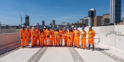 HS2 Board and executive team meeting apprentices at Birmingham Curzon viaducts.