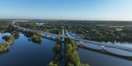 Aerial view of the Colne Valley viaduct heading north.