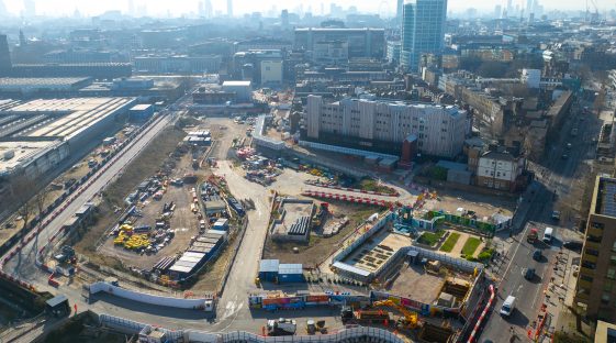 Aerial view of HS2's Euston station site in London.