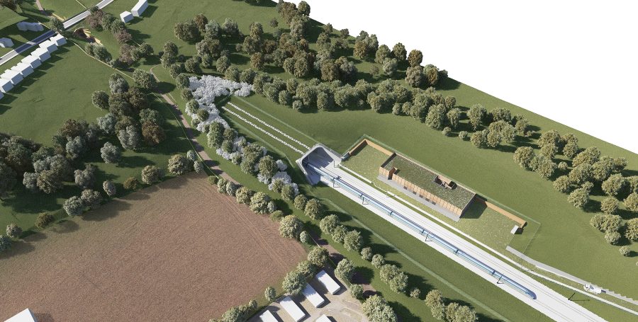 Artist's impression of a bird's eye view of the Burton Green Tunnel and tunnel roof.