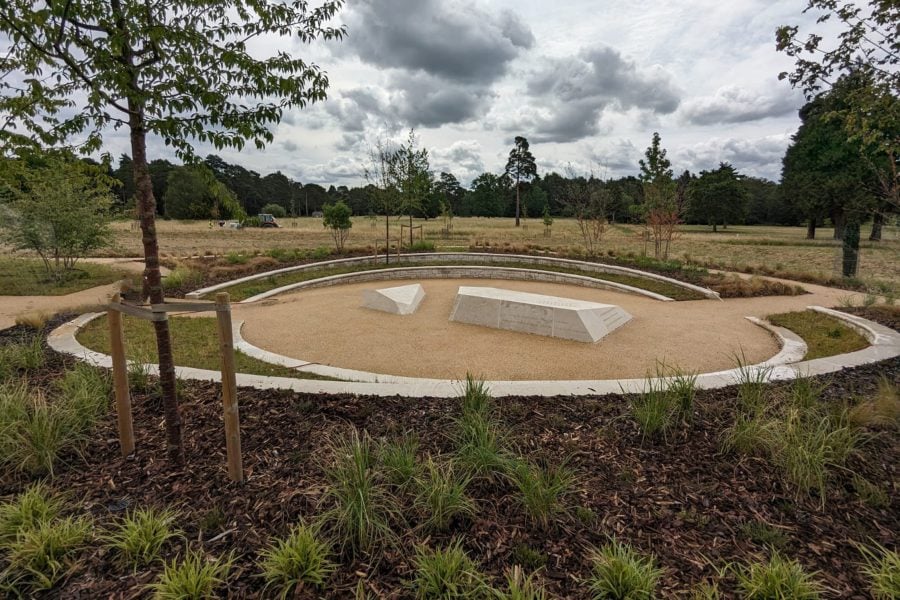 A memorial monument marking the reinterment of Euston remains at Brookwood Cemetery.
