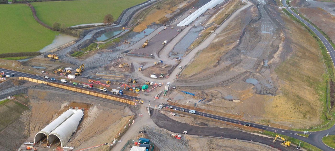 Aerial view of Greatworth tunnel following the realignment of the B4525.