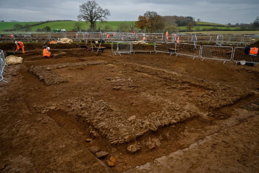 A wall of domestic building uncovered during the excavation of Blackgrounds, a Roman trading settlement.