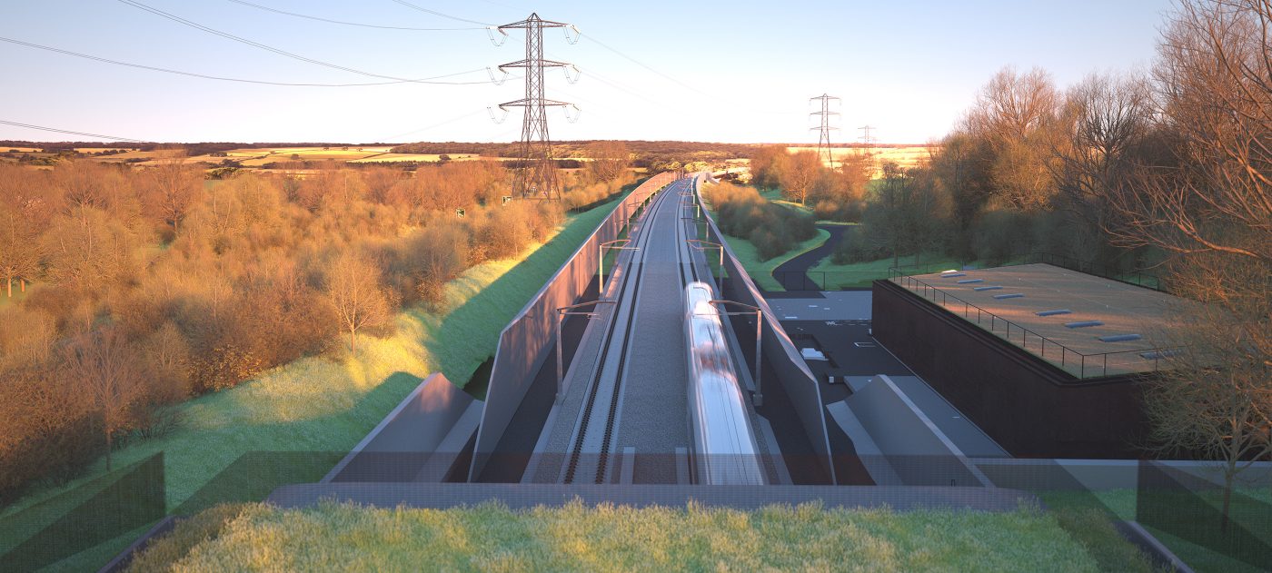 Visualisation looking south from the top of the Wendover tunnel portal.