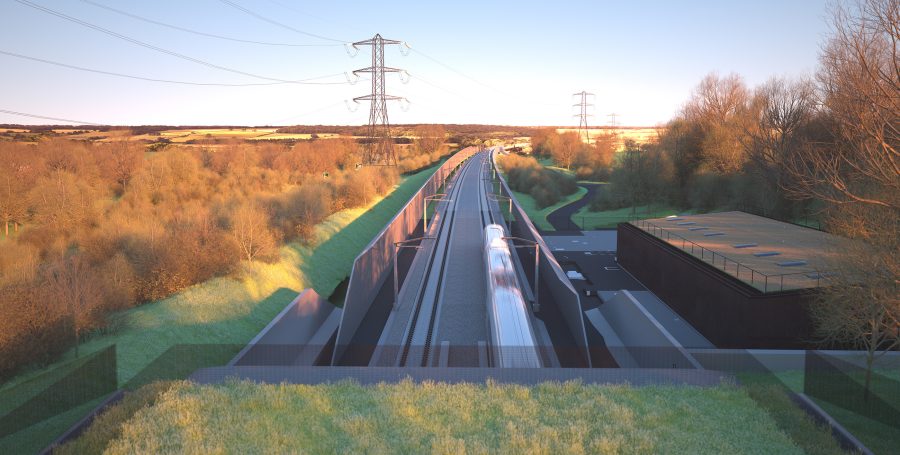 Visualisation looking south from the top of the Wendover green tunnel portal.